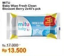 Promo Harga MITU Baby Wipes Fresh & Clean Blue Blossom Berry per 2 pouch 40 pcs - Indomaret