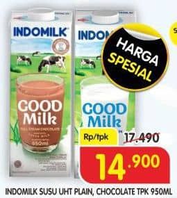 Promo Harga Indomilk Susu UHT Full Cream Plain, Cokelat 950 ml - Superindo