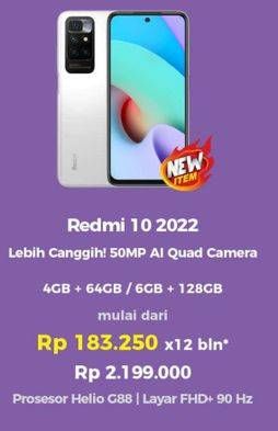 Promo Harga XIAOMI Redmi 10 2022 4 GB + 64 GB, 6 GB + 128 GB  - Erafone