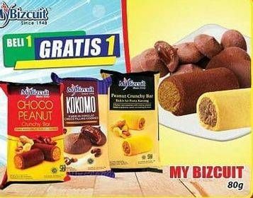 Promo Harga MY BIZCUIT Kukis Peanut Crunchy Bar, Kokomo Choco, Choco Peanut Crunchy Bar 80 gr - Hari Hari