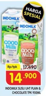 Promo Harga Indomilk Susu UHT Full Cream Plain, Cokelat 950 ml - Superindo