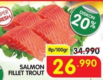 Promo Harga Salmon Fillet Trout per 100 gr - Superindo