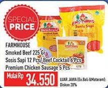 Promo Harga FARMHOUSE Smoked Beef 225g/ Sosis Sapi 12s/ Beef Cocktail 6s/ Premium Chick Sausage 5s  - Hypermart
