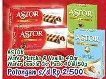 Promo Harga Astor Wafer Roll Vanilla, Matcha, Double Chocolate 40 gr - Hypermart