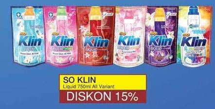 Promo Harga SO KLIN Liquid Detergent + Anti Bacterial Biru, + Anti Bacterial Red Perfume Collection, + Anti Bacterial Violet Blossom, Power Clean Action White Bright, + Softergent Pink, + Softergent Soft Sakura 750 ml - Yogya