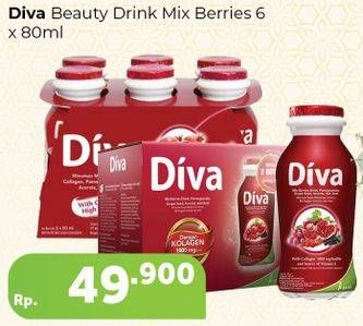 Promo Harga DIVA Minuman Collagen High Vit. E Mix Berries per 6 botol 80 ml - Carrefour