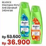 Promo Harga Rejoice Shampoo Rich Soft Smooth, Anti Ketombe 3 In 1 340 ml - Indomaret