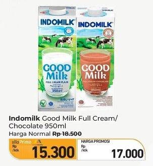 Promo Harga Indomilk Susu UHT Cokelat, Full Cream Plain 950 ml - Carrefour
