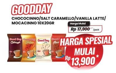 Promo Harga Good Day Instant Coffee 3 in 1 Chococinno, Mocacinno, Rock Salt Caramello, Vanilla Latte per 10 sachet 20 gr - Carrefour