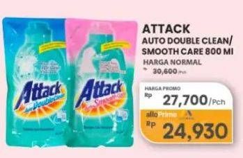 Promo Harga Attack Detergent Liquid Double Clean, Smooth Care 800 ml - Carrefour