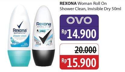 Promo Harga Rexona Deo Roll On Shower Clean, Invisible Dry 50 ml - Alfamidi