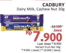 Promo Harga Cadbury Dairy Milk Original, Cashew Nut 30 gr - Alfamidi