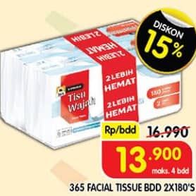 Promo Harga 365 Facial Tissue per 2 bag 180 sheet - Superindo