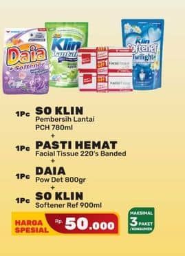 So Klin Pembersih Lantai + Softener + Daia Detergent + Pasti hemat Facial Tissue