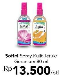 Promo Harga SOFFELL Spray Anti Nyamuk Jeruk, Geranium 80 ml - Carrefour