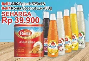 Promo Harga ABC Syrup Squash + Roma Coconut Biscuit  - Carrefour
