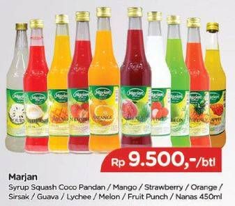 Promo Harga MARJAN Syrup Squash Coco Pandan, Mango, Strawberry, Orange, Sirsak, Jambu, Leci, Melon, FruitPunch, Nanas 450 ml - TIP TOP