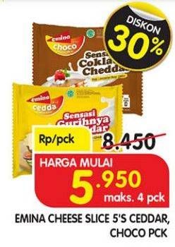 Promo Harga EMINA Cheese Slice Cheddar, Choco 5 pcs - Superindo