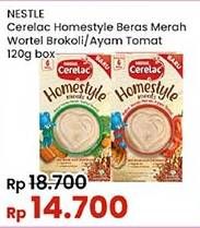 Promo Harga Nestle Cerelac Homestyle Bubur Tim Beras Merah Wortel Brokoli, Beras Merah Ayam Tomat 120 gr - Indomaret