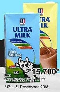 Promo Harga ULTRA MILK Susu UHT Coklat, Plain 1000 ml - TIP TOP