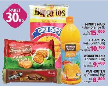 Promo Harga Paket 30rb (Minute Maid Pulpy + Happytos Real Corn + Wonderland Coconut + Van Houten Chunky Almond)  - LotteMart