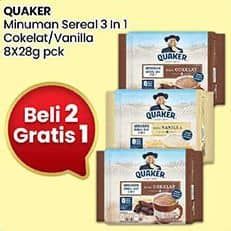 Promo Harga Quaker Oatmeal 3in1 Cokelat, 3in1 Vanilla per 8 pcs 28 gr - Indomaret