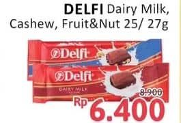 Promo Harga Delfi Chocolate Dairy Milk, Cashew, Fruit Nut 27 gr - Alfamidi