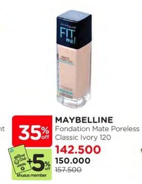 Promo Harga Maybelline Fit Me! Matte + Poreless Liquid Matte Foundation 120 Classic Ivory 30 ml - Watsons