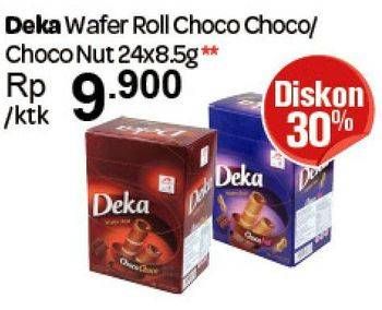 Promo Harga DUA KELINCI Deka Wafer Roll Choco, Nut per 24 pcs 8 gr - Carrefour