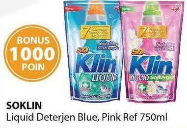 Promo Harga SO KLIN Liquid Detergent + Softergent Pink, + Anti Bacterial Biru 750 ml - Alfamart