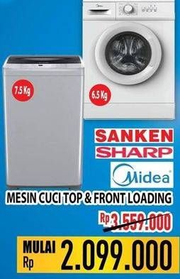Promo Harga SANKEN/ SHARP/ MIDEA Mesin Cuci Top & Front Loading  - Hypermart
