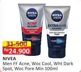 Promo Harga NIVEA MEN Facial Foam Acne, WOC Cool, White Darkspot, WOC Pore Min 100 ml - Alfamart