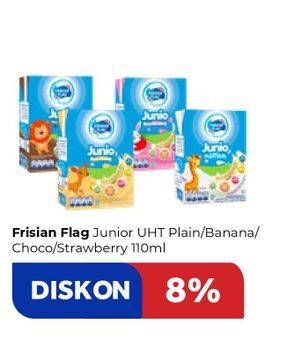 Promo Harga FRISIAN FLAG Susu UHT Junio Plain, Pisang, Chocolate, Strawberry 110 ml - Carrefour