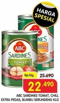 Promo Harga ABC Sardines Saus Ekstra Pedas, Saus Tomat, Bumbu Serundeng 400 gr - Superindo