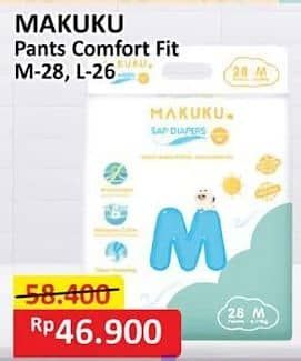 Promo Harga Makuku Comfort Fit Diapers Pants M28, L26 26 pcs - Alfamart