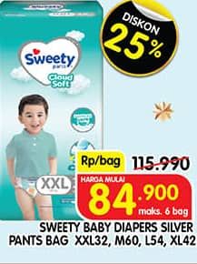 Promo Harga Sweety Silver Pants XXL32, M60, L54, XL42 32 pcs - Superindo