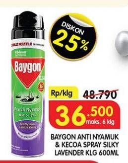Promo Harga Baygon Insektisida Spray Silky Lavender 600 ml - Superindo