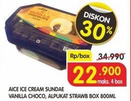 Promo Harga AICE Sundae Alpukat Strawberry, Vanilla Chocolate 800 ml - Superindo