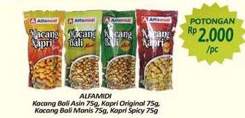 Promo Harga ALFAMIDI Kacang Bali Asin, Manis 75 g/ Kapri Original, Spicy 75 g  - Alfamidi