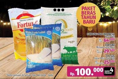 Promo Harga Paket 100rb ( Fortune Minyak Goreng+ Lumbung Padi Beras + 2 SUS Gula Pasir)  - Lotte Grosir