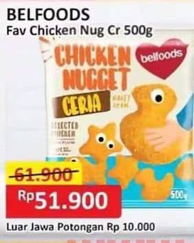 Promo Harga Belfoods Nugget Chicken Nugget Ceria 500 gr - Alfamart