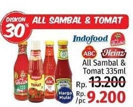 Promo Harga INDOFOOD/DUA BELIBIS/ABC/HEINZ Sambal & Tomat 335ml  - LotteMart