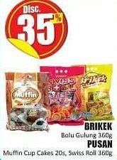 Promo Harga BRIKEK Bolu Gulung 360 g/PUSAN Muffin Cup Cake 20s, Swiss Roll 360 g  - Hari Hari