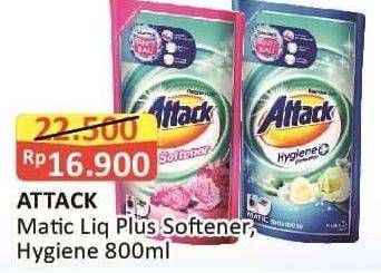 Promo Harga ATTACK Detergent Liquid Hygiene Plus Protection, Plus Softener 800 ml - Alfamart