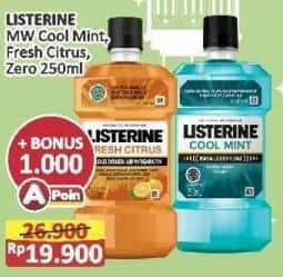 Promo Harga Listerine Mouthwash Antiseptic Cool Mint, Fresh Citrus, Zero 250 ml - Alfamart