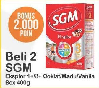 Promo Harga SGM Eksplor 1+/ 3+ Vanilla, Madu, Coklat per 2 box 400 gr - Alfamart