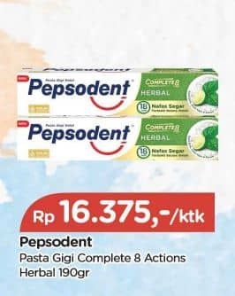Promo Harga Pepsodent Pasta Gigi Complete 8 Actions Herbal 190 gr - TIP TOP