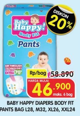 Promo Harga Baby Happy Body Fit Pants M32, L28, XL26, XXL24 24 pcs - Superindo