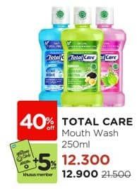 Total Care Mouthwash 250 ml Diskon 40%, Harga Promo Rp12.900, Harga Normal Rp21.500, Member Rp12.300, +DIskon 5% Khusus Member, Khusus Member