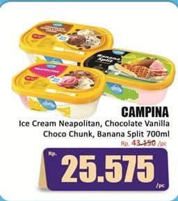 Promo Harga Campina Ice Cream Neapolitan, Chocolate Vanilla Choco Chunk, Banana Split 700 ml - Hari Hari